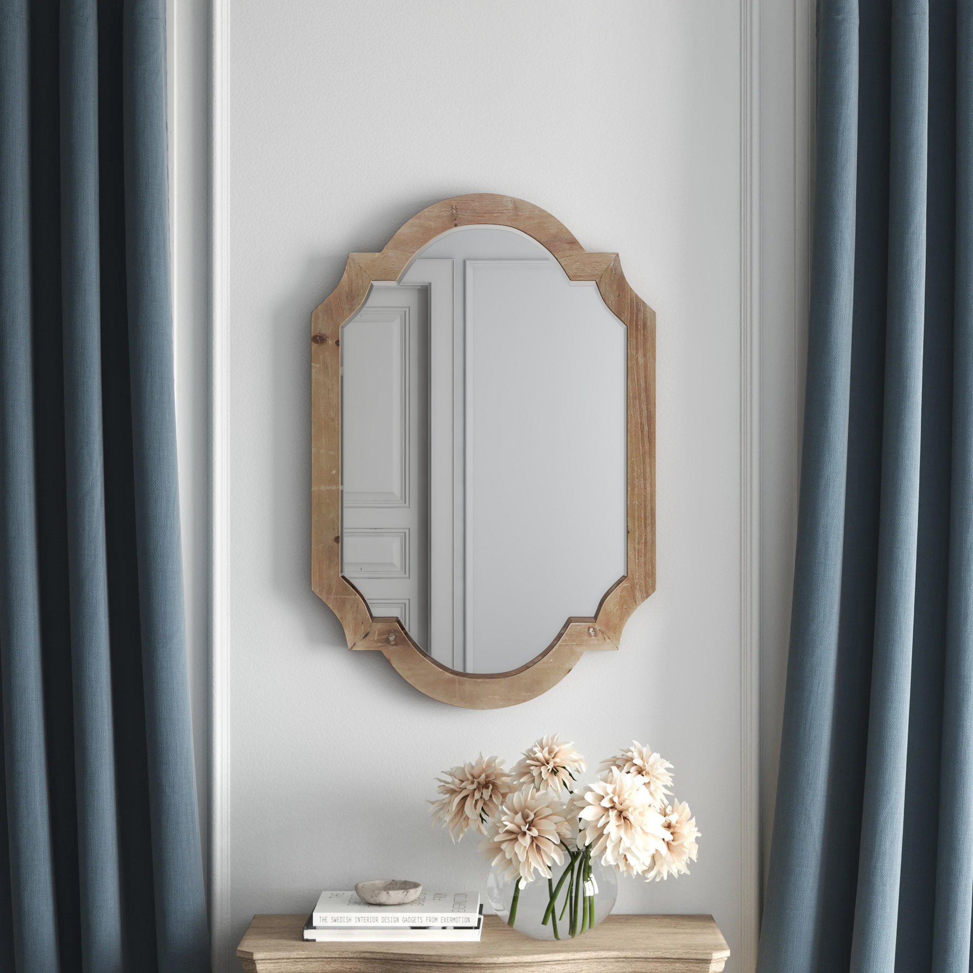Kelly Clarkson Home Wood 44.5" Frame Wall Mirror, Brown , Irregular, 30"H, 44.5" x 1.5" x 30